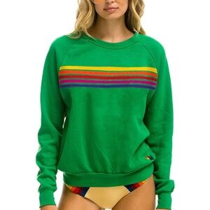 Aviator Nation 5 Stripe Crew Sweatshirt in Kelly Green XL